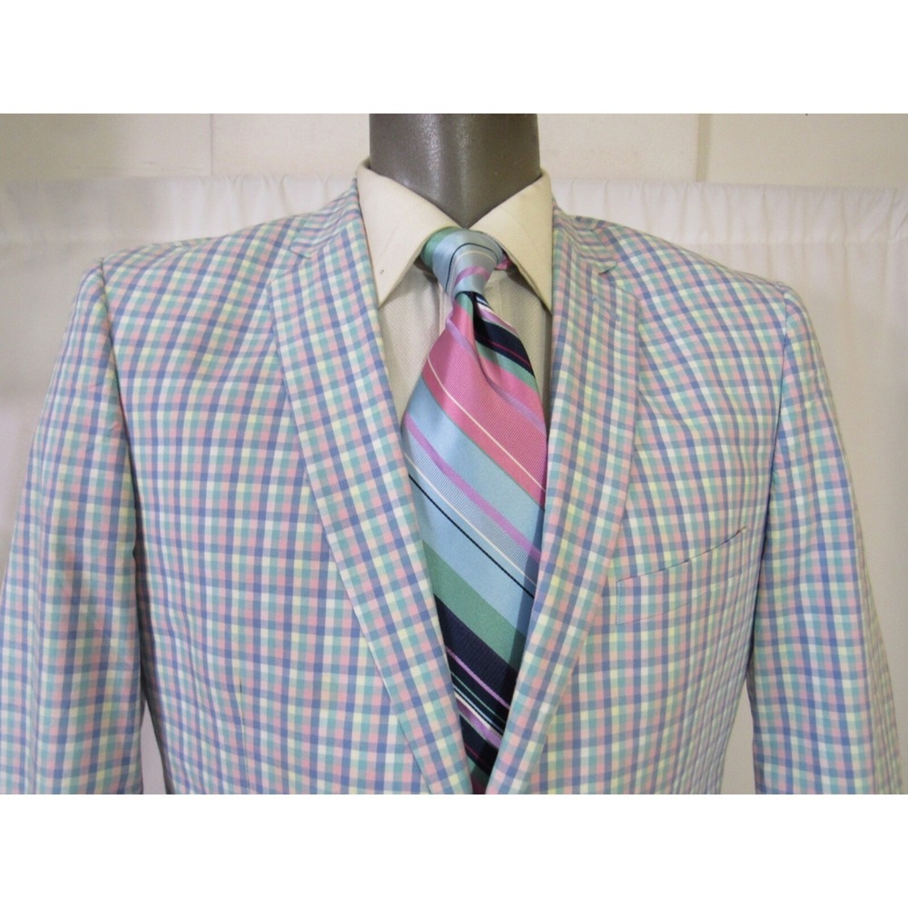 U.S. Polo Assn. Pastel Multi-Color Spring Plaid Cotton Sports Coat Blazer Sz 40R